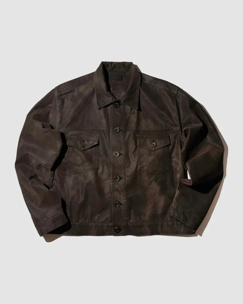 YANGI Vintage Washed Faux Leather Jacket