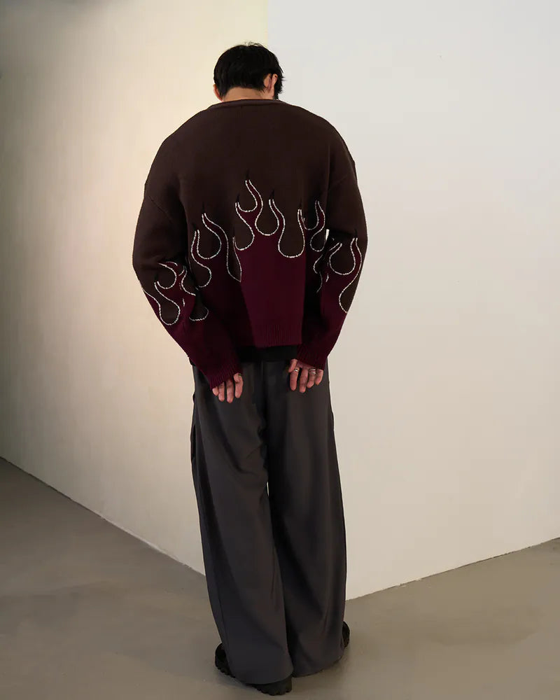 [！！預購追加！！] P.B.P - FLAME CARDIGAN - BURGUNDY