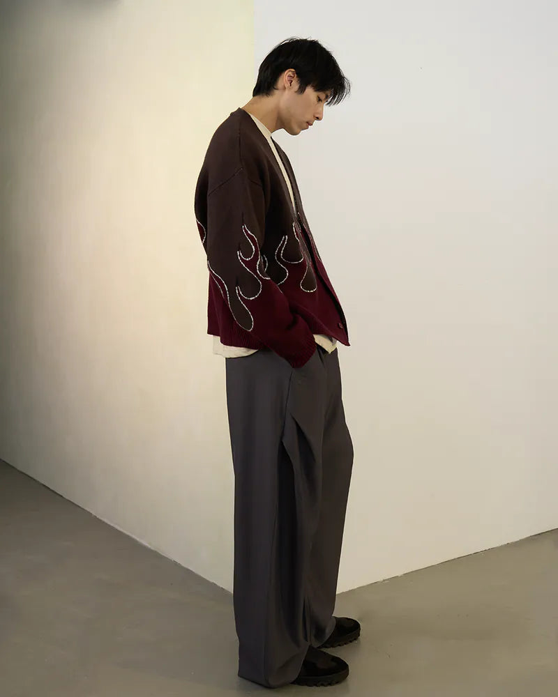 [！！預購追加！！] P.B.P - FLAME CARDIGAN - BURGUNDY