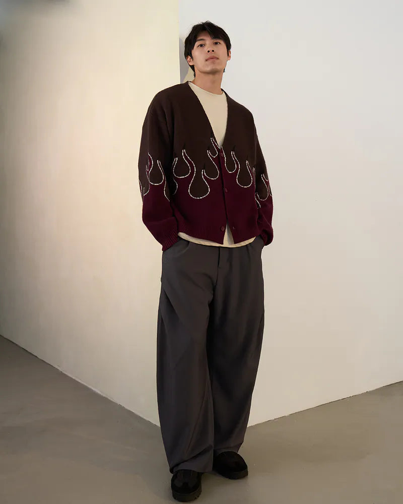 [！！預購追加！！] P.B.P - FLAME CARDIGAN - BURGUNDY