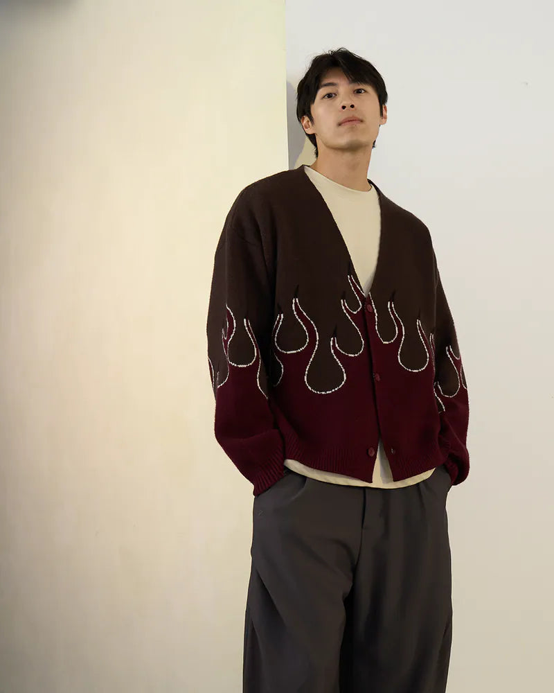 [！！預購追加！！] P.B.P - FLAME CARDIGAN - BURGUNDY