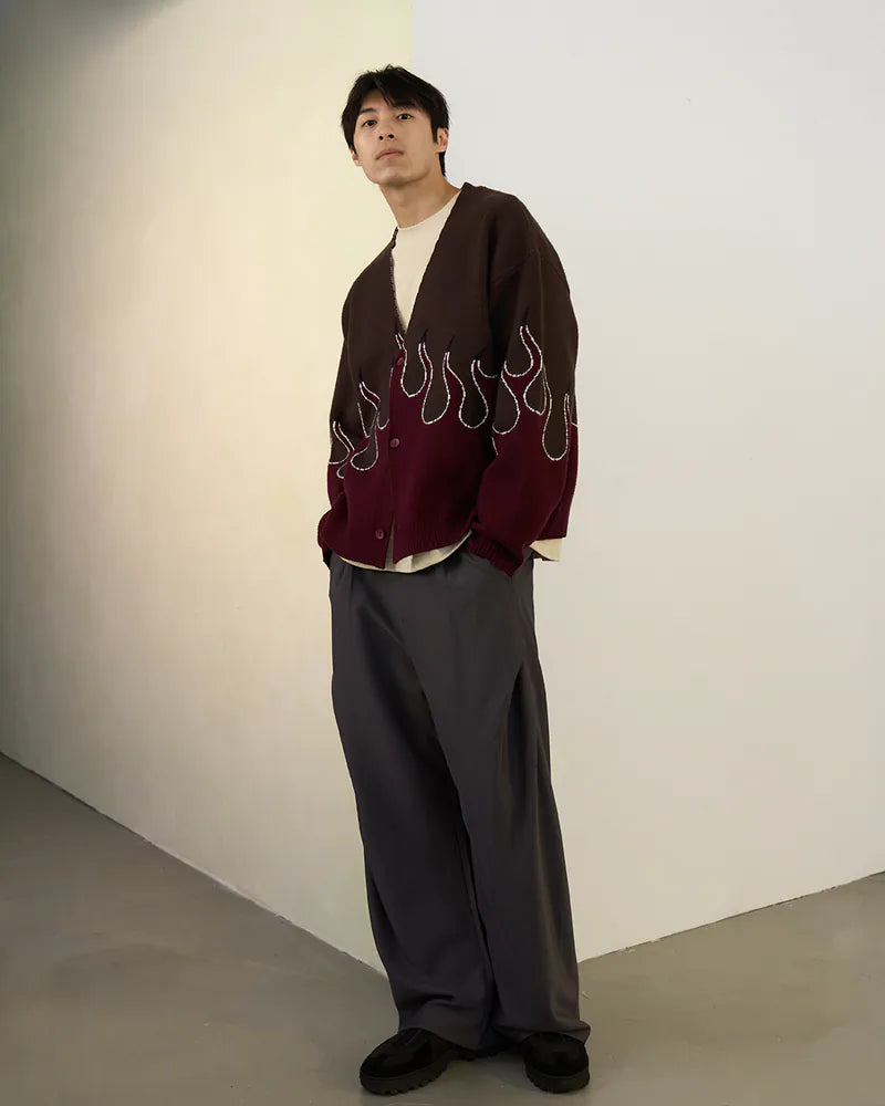 [！！預購追加！！] P.B.P - FLAME CARDIGAN - BURGUNDY