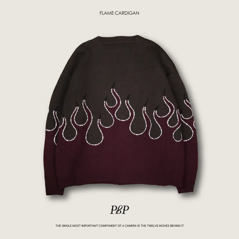 [！！預購追加！！] P.B.P - FLAME CARDIGAN - BURGUNDY