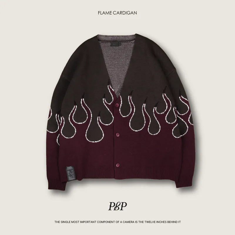 [！！預購追加！！] P.B.P - FLAME CARDIGAN - BURGUNDY