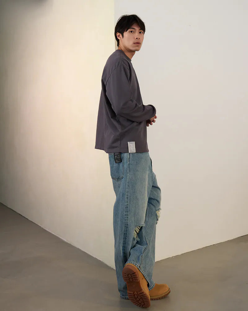 P.B.P - VINTAGE DISTRESSED JEANS-BLUE