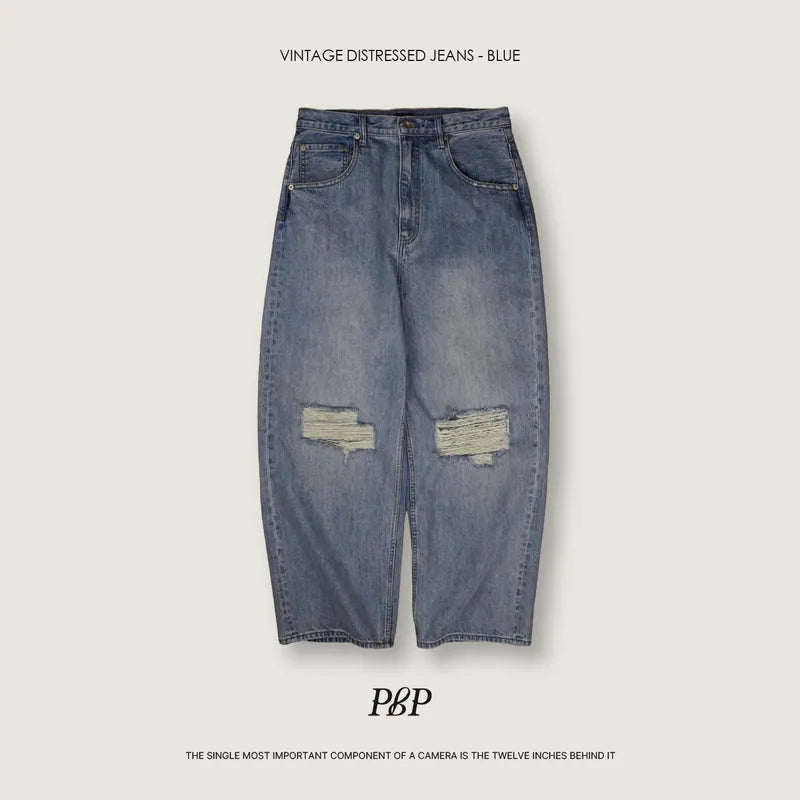 P.B.P - VINTAGE DISTRESSED JEANS-BLUE