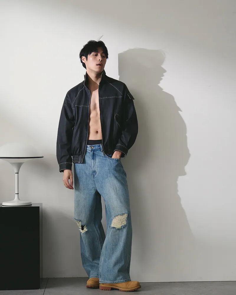 (預購)P.B.P - WASHED SHEEPSKIN LEATHER JACKET - BLACK