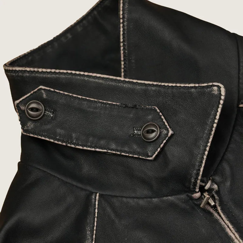 (預購)P.B.P - WASHED SHEEPSKIN LEATHER JACKET - BLACK