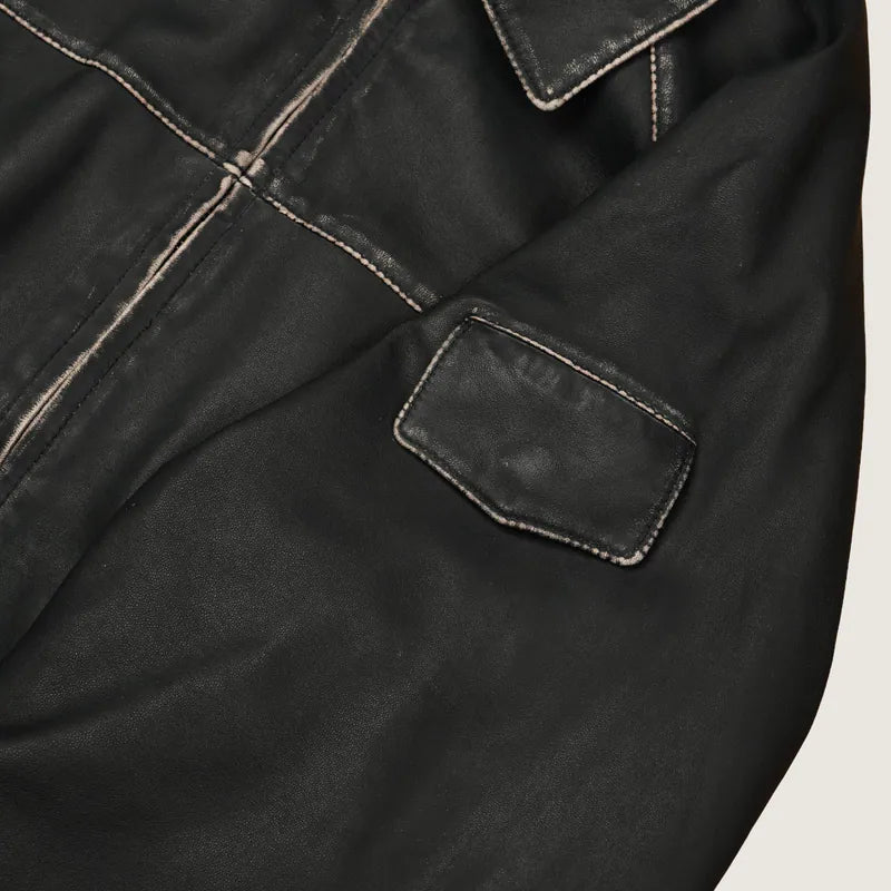 (預購)P.B.P - WASHED SHEEPSKIN LEATHER JACKET - BLACK