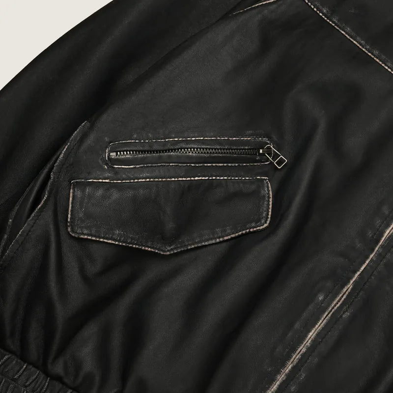 (預購)P.B.P - WASHED SHEEPSKIN LEATHER JACKET - BLACK