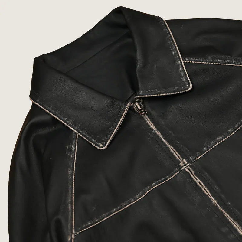 (預購)P.B.P - WASHED SHEEPSKIN LEATHER JACKET - BLACK