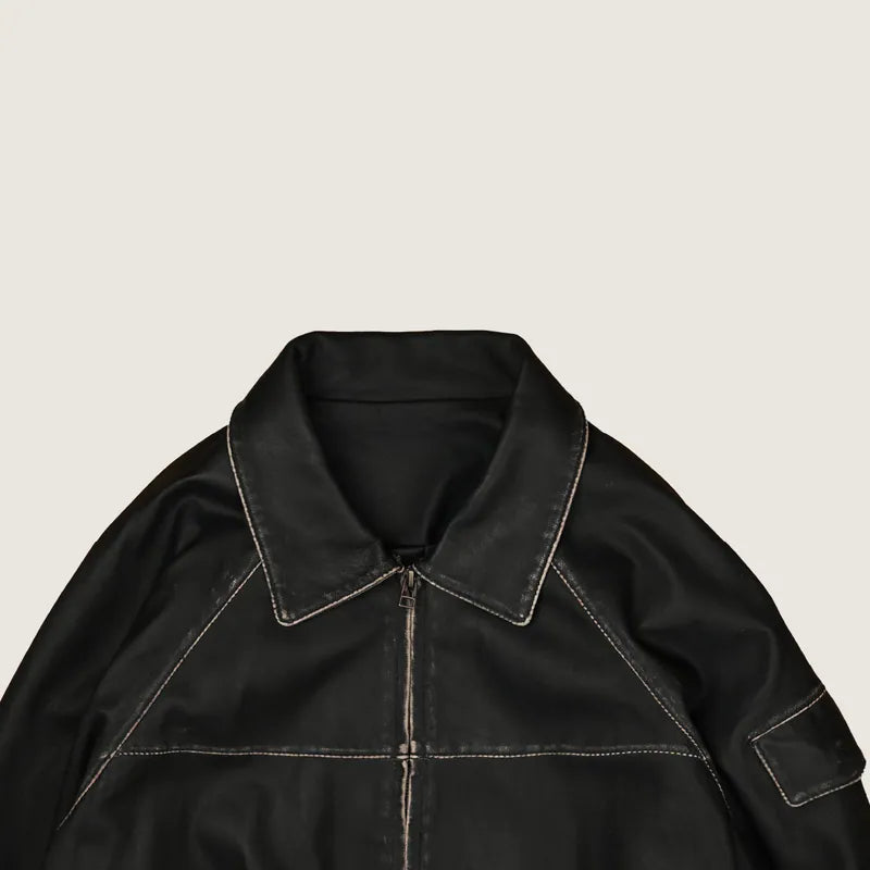 (預購)P.B.P - WASHED SHEEPSKIN LEATHER JACKET - BLACK