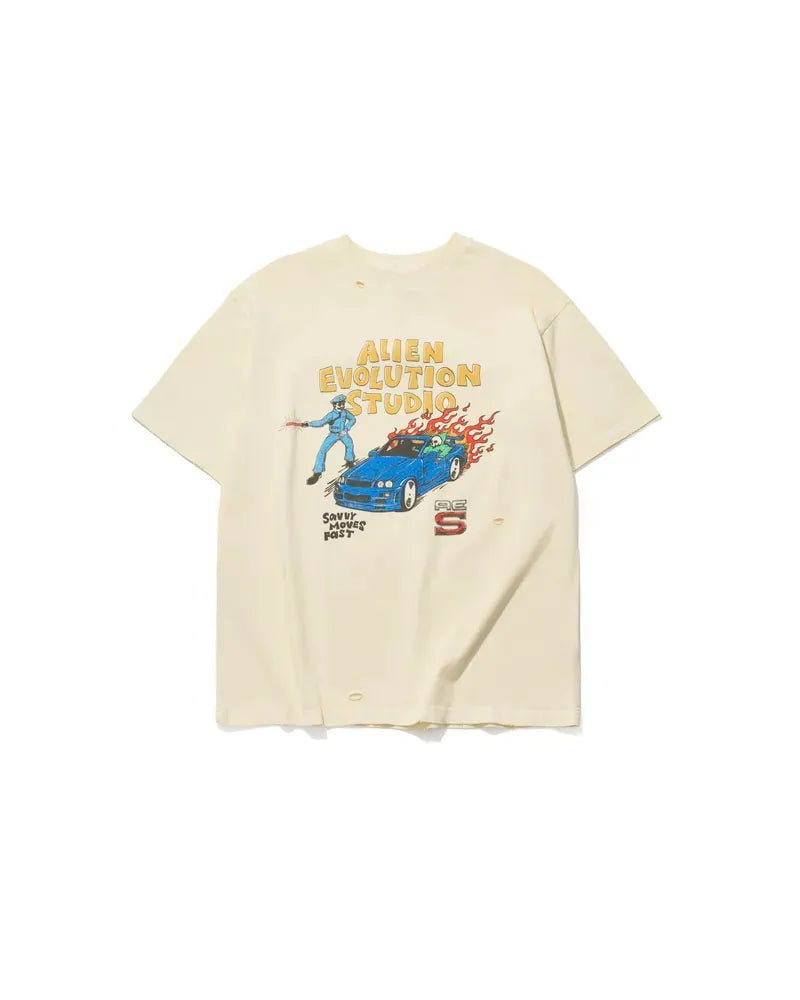 AES Speeding Skull Vintage Washed Oversize Tee