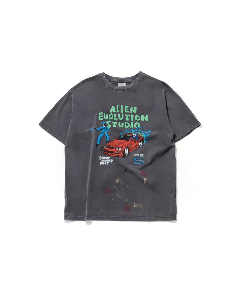 AES Speeding Skull Vintage Washed Oversize Tee