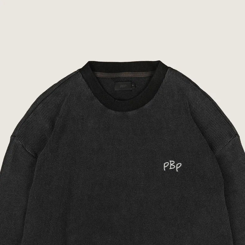 P.B.P - EMBROIDERY WAFFLE TEE - BLACK