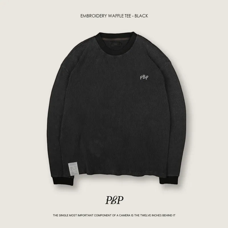 P.B.P - EMBROIDERY WAFFLE TEE - BLACK