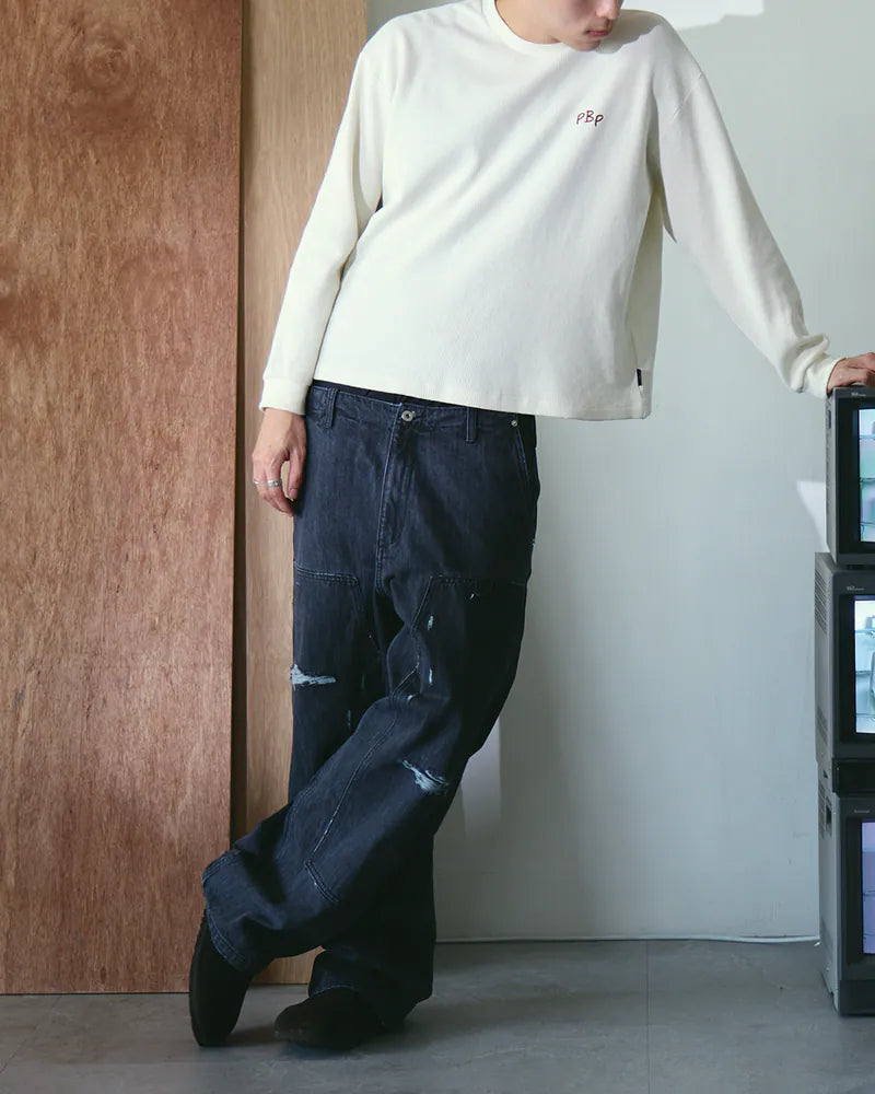 P.B.P - EMBROIDERY WAFFLE TEE - OFF WHITE