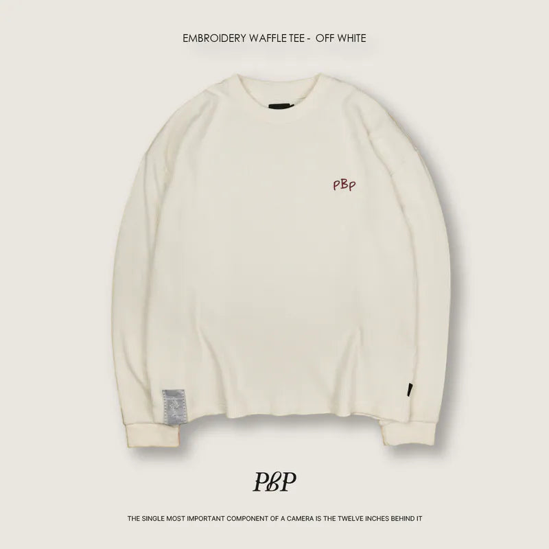 P.B.P - EMBROIDERY WAFFLE TEE - OFF WHITE
