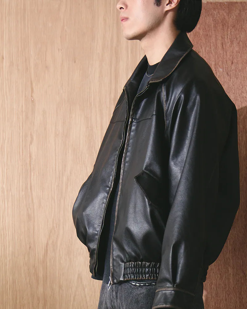 P.B.P - WASHED FAUX LEATHER JACKET - BLACK