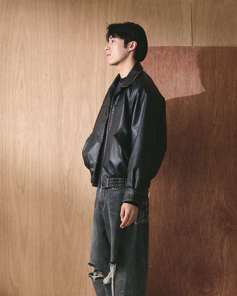 P.B.P - WASHED FAUX LEATHER JACKET - BLACK