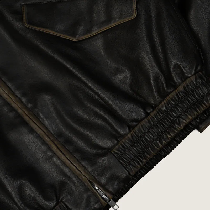 P.B.P - WASHED FAUX LEATHER JACKET - BLACK
