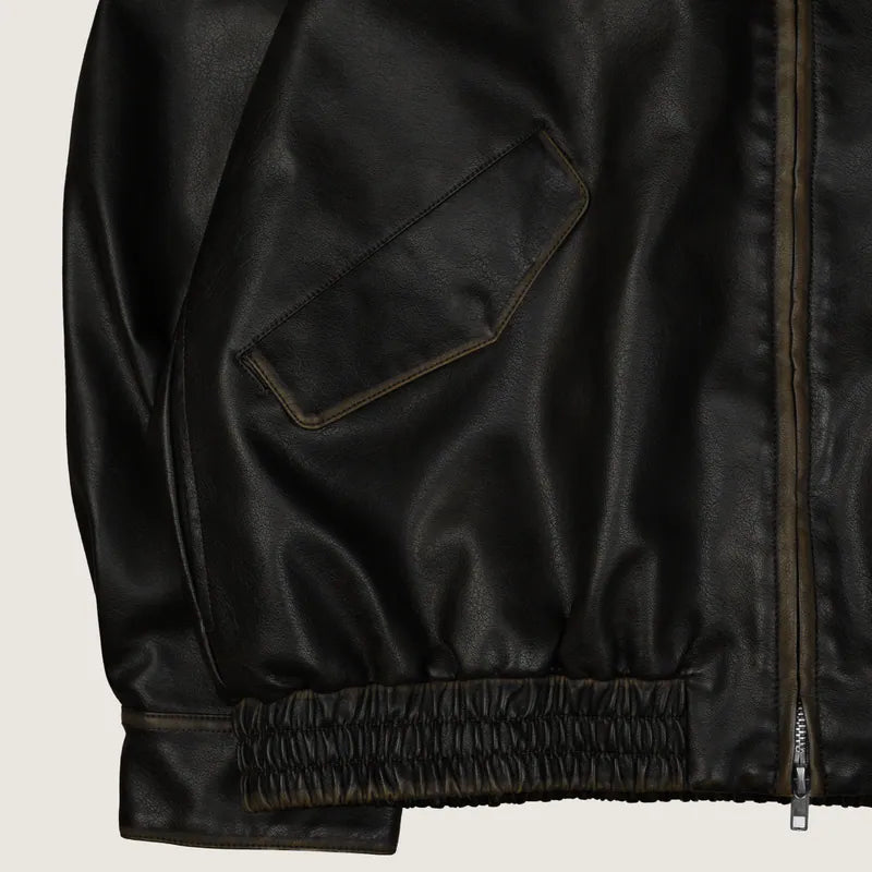 P.B.P - WASHED FAUX LEATHER JACKET - BLACK