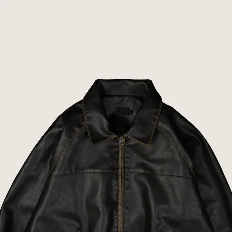 P.B.P - WASHED FAUX LEATHER JACKET - BLACK