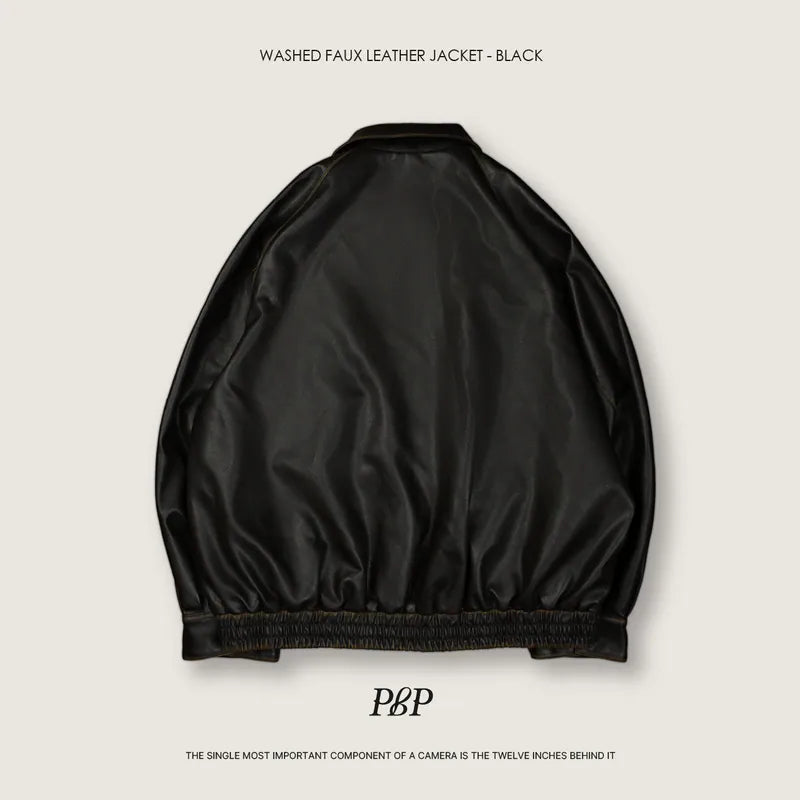 P.B.P - WASHED FAUX LEATHER JACKET - BLACK