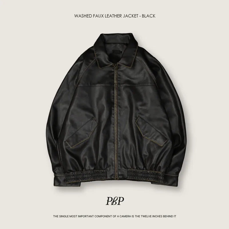 預購開放! P.B.P - WASHED FAUX LEATHER JACKET 限定黑色
