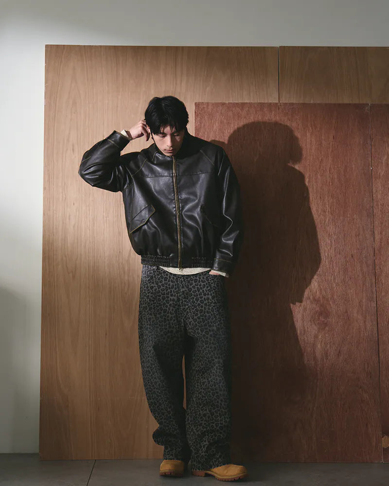 P.B.P - WASHED FAUX LEATHER JACKET - BROWN