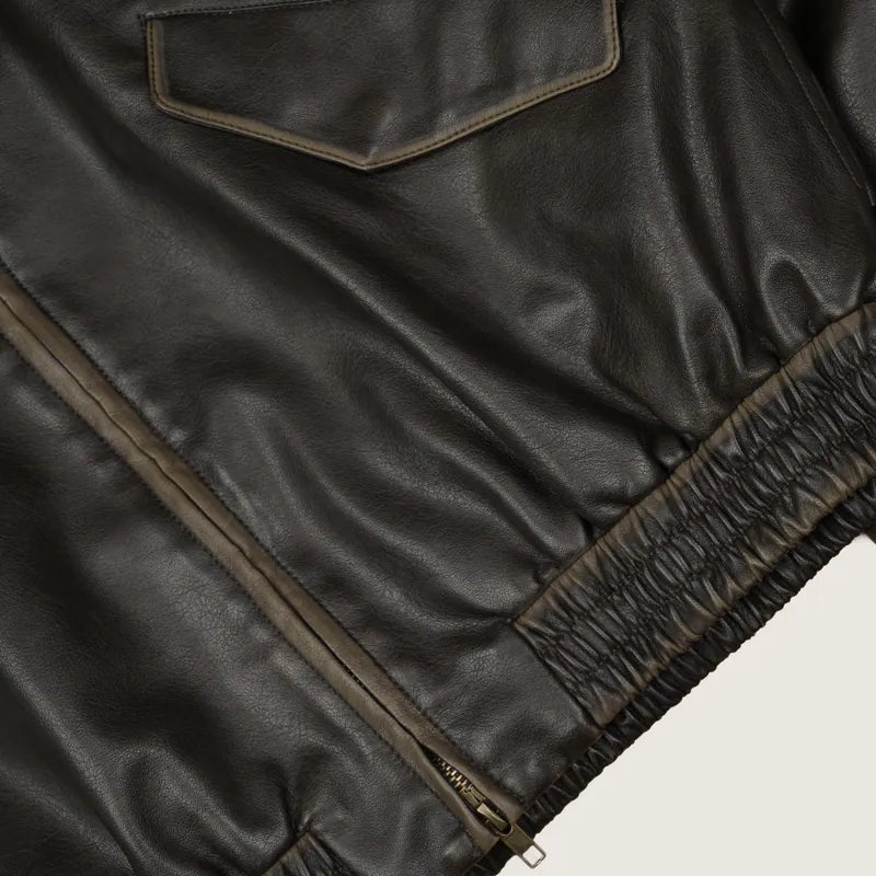 P.B.P - WASHED FAUX LEATHER JACKET - BROWN