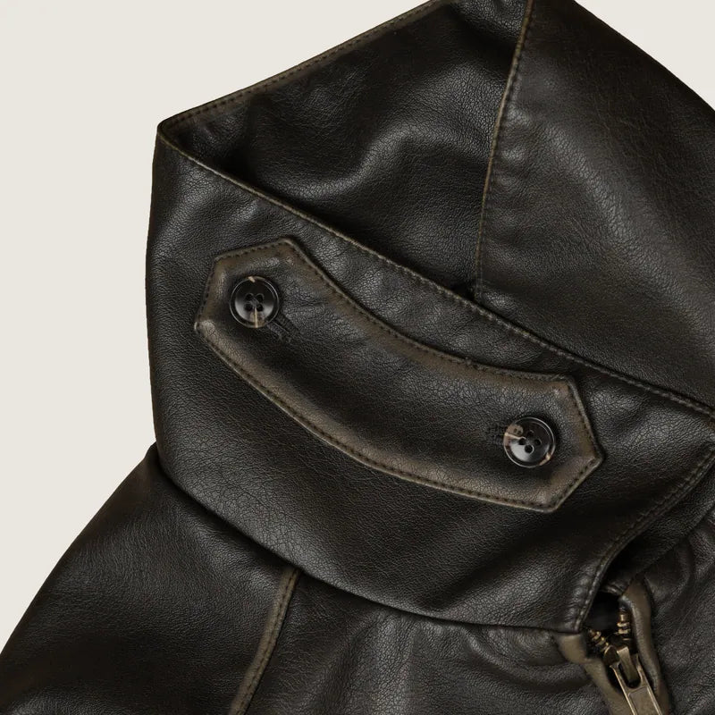 P.B.P - WASHED FAUX LEATHER JACKET - BROWN