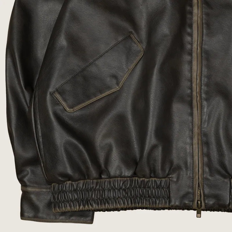 P.B.P - WASHED FAUX LEATHER JACKET - BROWN