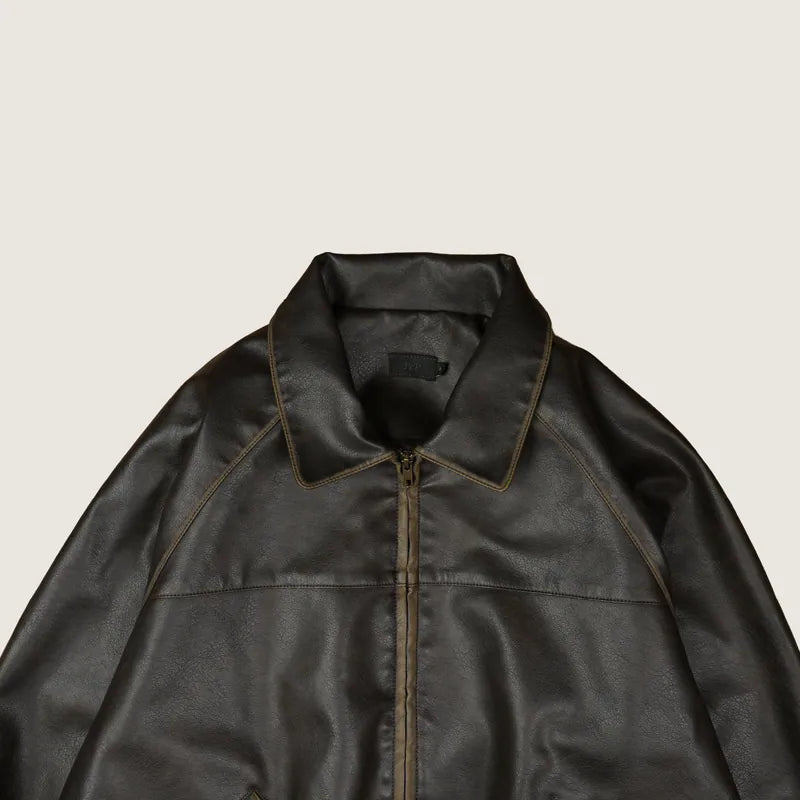 P.B.P - WASHED FAUX LEATHER JACKET - BROWN