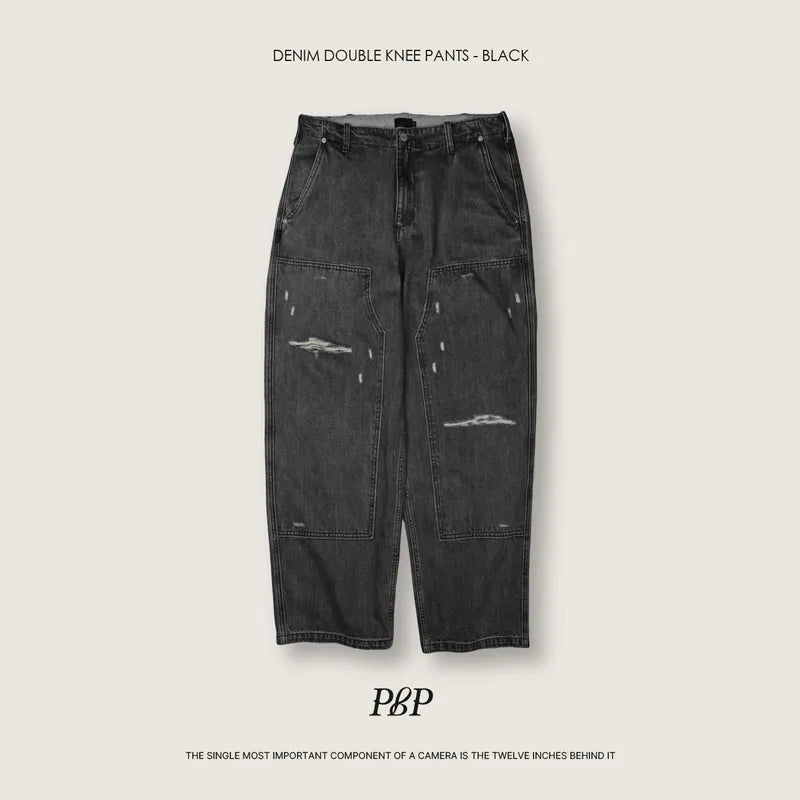 P.B.P - DENIM DOUBLE KNEE PANTS - BLACK