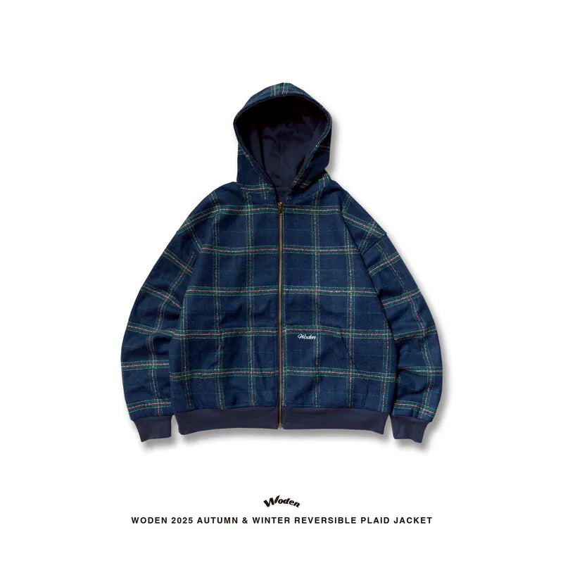 WODEN 2025 Autumn & Winter 012 Reversible Plaid Hoodie Jacket