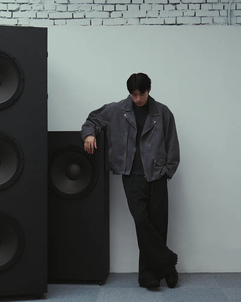 P.B.P - WASHED BIKER JACKET - GRAY