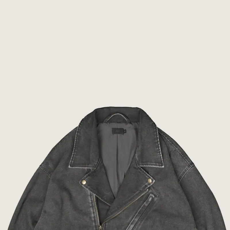 P.B.P - WASHED BIKER JACKET - GRAY