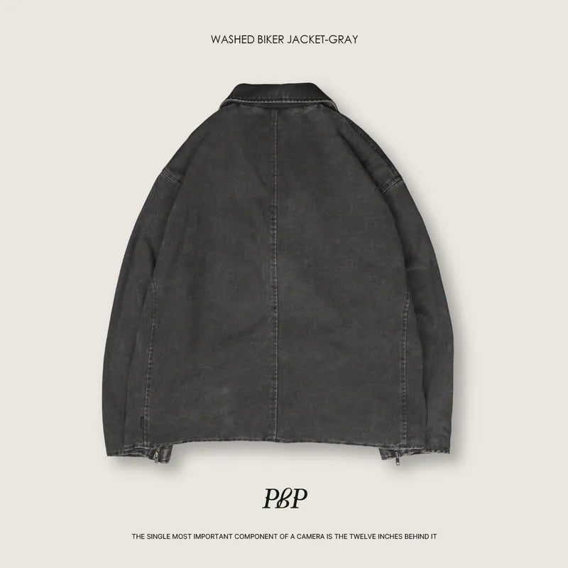 P.B.P - WASHED BIKER JACKET - GRAY