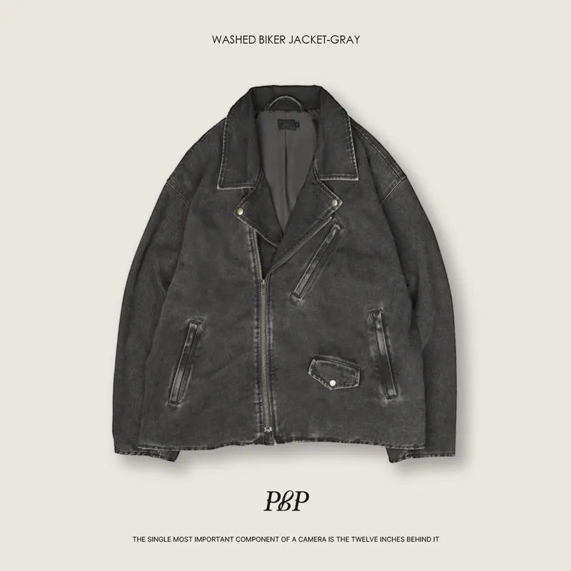 P.B.P - WASHED BIKER JACKET - GRAY