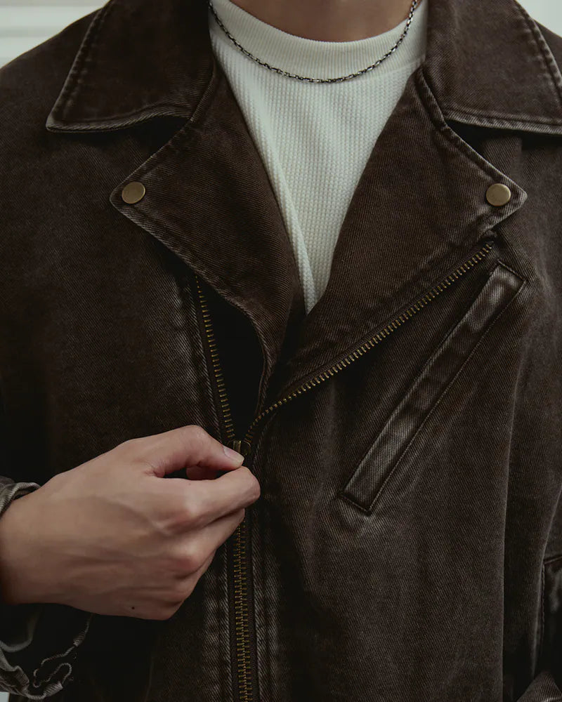 P.B.P - WASHED BIKER JACKET - BROWN