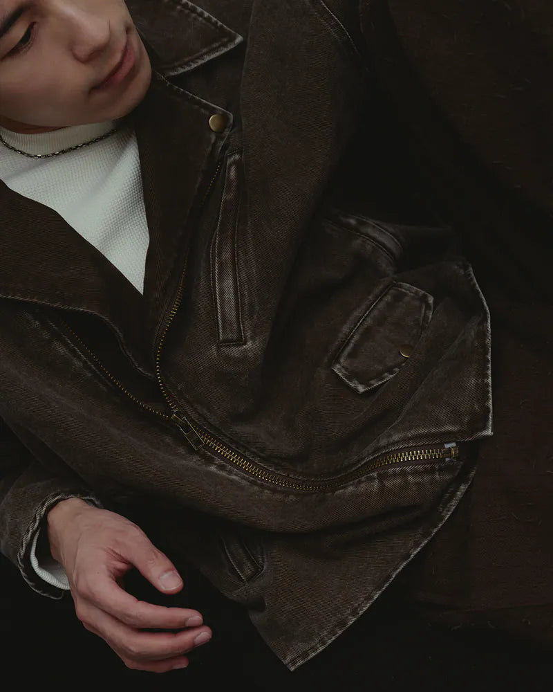 P.B.P - WASHED BIKER JACKET - BROWN