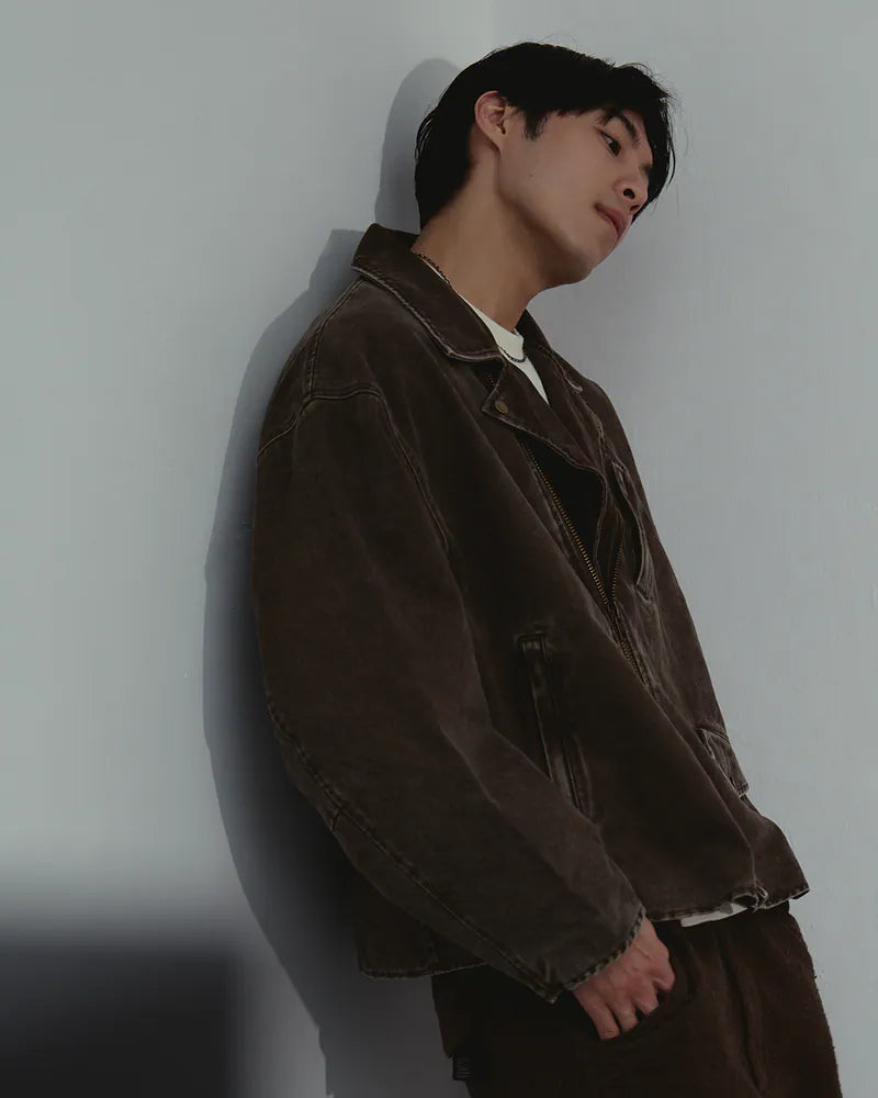 P.B.P - WASHED BIKER JACKET - BROWN