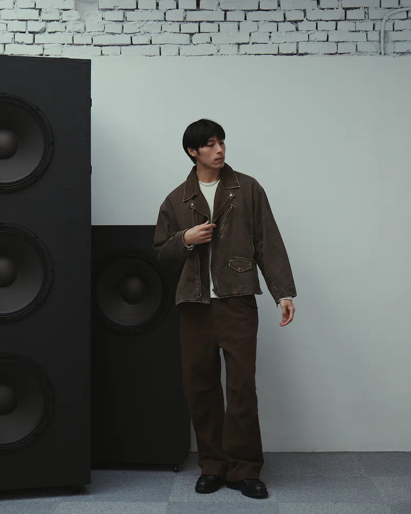 P.B.P - WASHED BIKER JACKET - BROWN