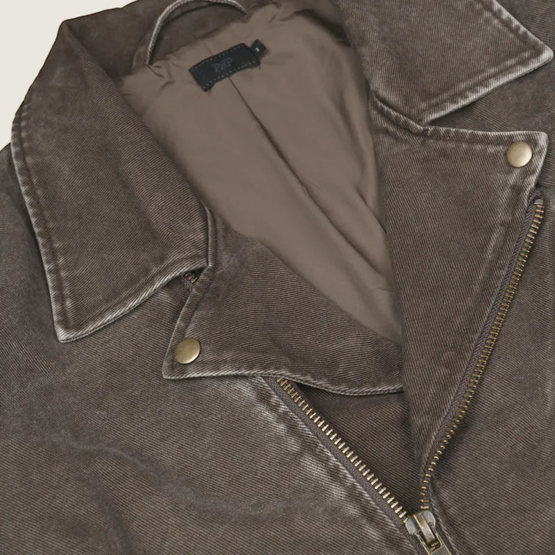 P.B.P - WASHED BIKER JACKET - BROWN