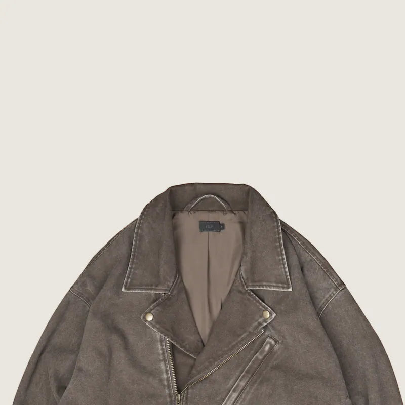 P.B.P - WASHED BIKER JACKET - BROWN