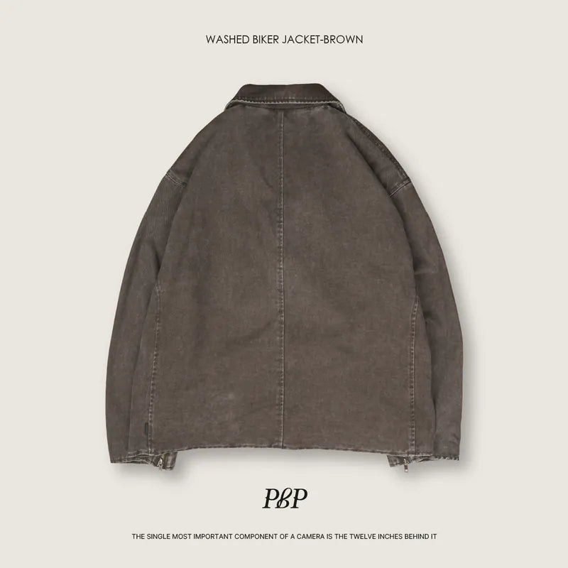 P.B.P - WASHED BIKER JACKET - BROWN