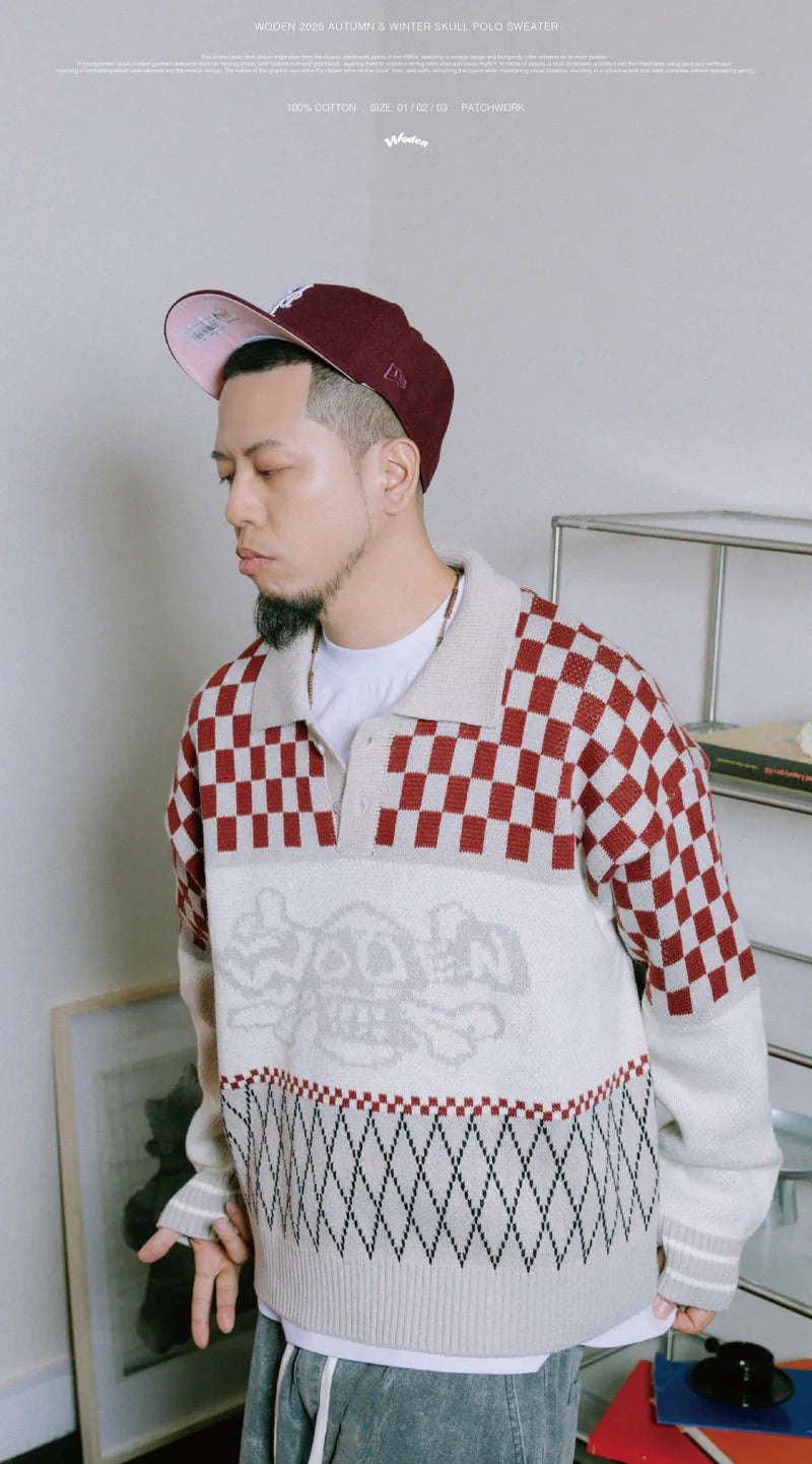 WODEN 2025 Autumn & Winter Skull Polo Sweater