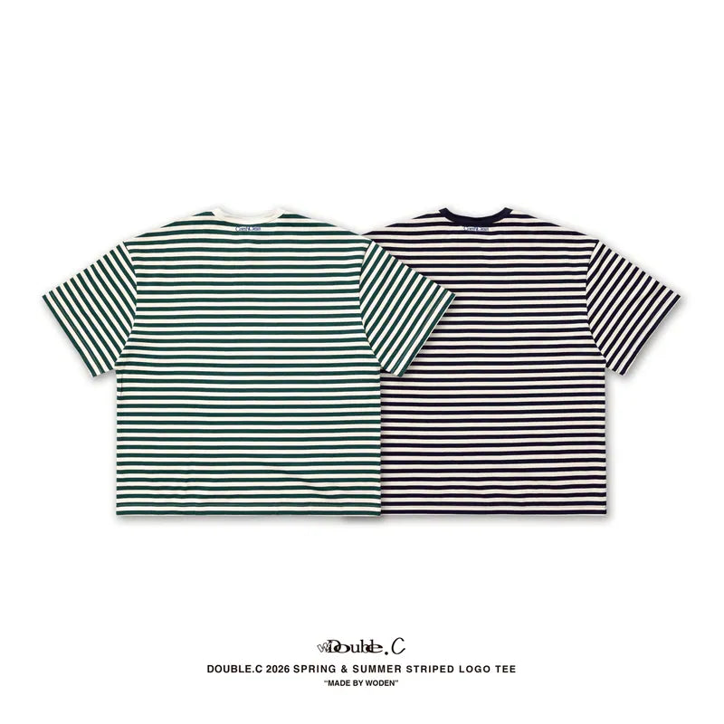 DoubleC 2026 Spring & Summer Striped LOGO Tee