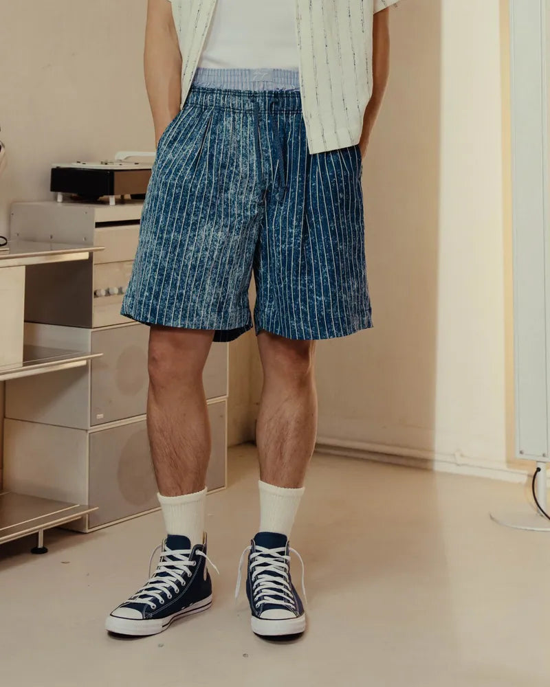 YANGI Distressed Stripe Denim Short
